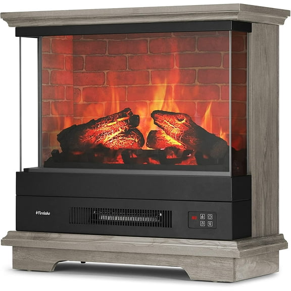 TURBRO Firelake 27-Inch Electric Fireplace Heater - Freestanding Fireplace with Mantel, No Assembly Required - 7 Adjustable Flame Effects, Overheating Protection, CSA Certified - 1400W, Gray Wash