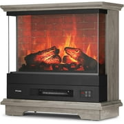 TURBRO Firelake 27-Inch Electric Fireplace Heater - Freestanding Fireplace with Mantel, No Assembly Required - 7 Adjustable Flame Effects, Overheating Protection, CSA Certified - 1400W, Gray Wash