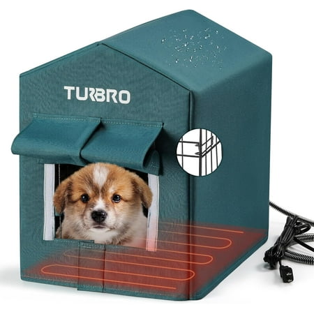 TURBRO Heated Dog House Outdoor, Insulated and Weatherproof Iron Shelter for Feral and Dogs Outside, Heating Pad Bed with 14.7ft Anti-Bite Cord, UL Test Passed, Blue
