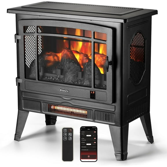 TURBRO Suburbs 25" WiFi Electric Fireplace Infrared Heater with Crackling Sound, Freestanding Fireplace Stove with Adjustable Flame Effects, Overheating Protection, Timer, Remote Control 1400W