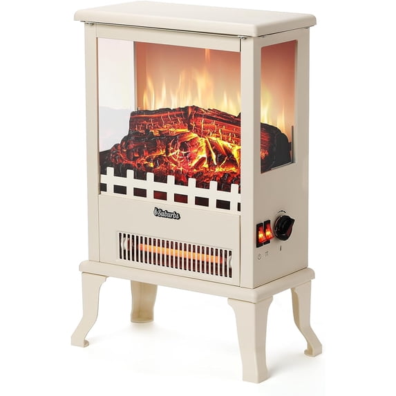 TURBRO Suburbs TS17Q Infrared Electric Fireplace Stove, 19" Freestanding Stove Heater with 3-Sided View, Realistic Flame, Overheating Protection, CSA Certified, for Small Spaces, Bedroom - 1500W Ivory