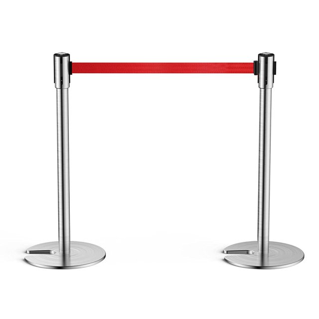 TURBRO Super Heavy-Duty Stainless Steel Stanchion, 17 Lbs ea. Retractable Barriers with 4-Way Secure Lock, Set of 2