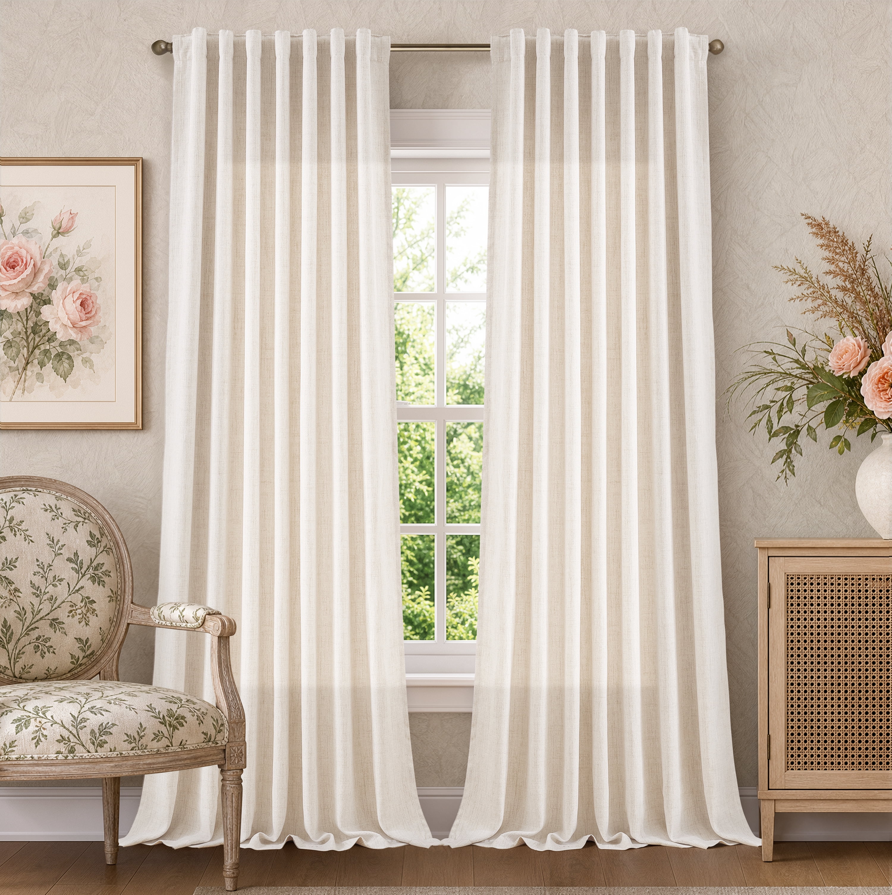 TURCURNO 96 Inch Curtain for Living Room, Farmhouse Semi Sheer Linen ...