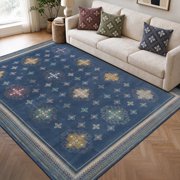 TURCURNO 5x7 Living Room Rug Farmhouse Vintage Geometric Non-Slip Area Rugs for Bedroom  Under Table Dining Room, Midnight Blue