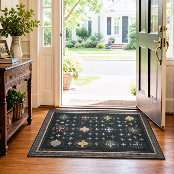 TURCURNO Washable 2x3 Small Area Rugs for Entryway, Persian Oriental Distressed Stain Resistant Durable Indoor Rug for Bedroom Entrance, Black