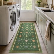 TURCURNO Stain Resistant 2x6 Runner Rugs Beside Bed,Four-Pointed Star Geometric Motifs Laundry Rug,Non Slip Washable Indoor Rugs for Kitchen Entryway Hallway,Ol
