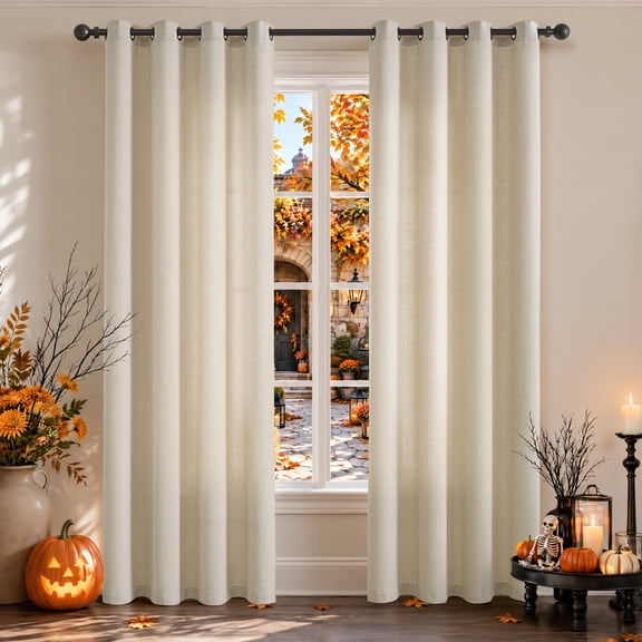 TURCURNO Soft Textured Linen Curtains,Semi Sheer Drapes with Bronze Grommet,Light Filtering Oatmeal Curtains for Living Room Bedroom,Natural,2 Panels,52"x84"