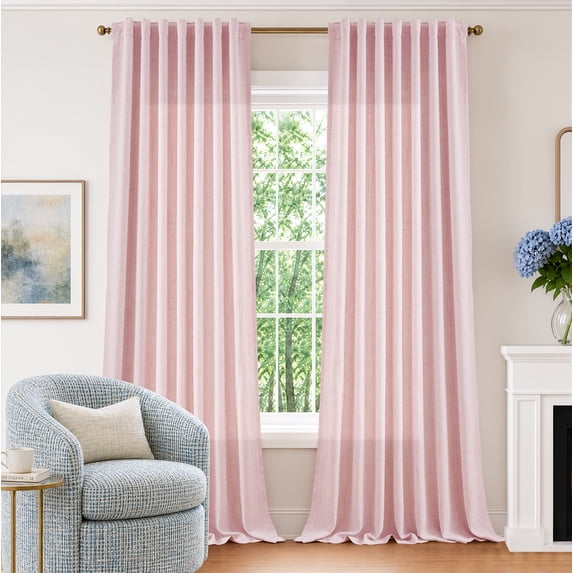 TURCURNO Pink Sheer Curtains, Soft Light Filtering Window Sheer Panels for Girl Room Bedroom, Back Tab/Rod Pocket Linen Curtains Drapes, 52x102 Inch, 2 Panels