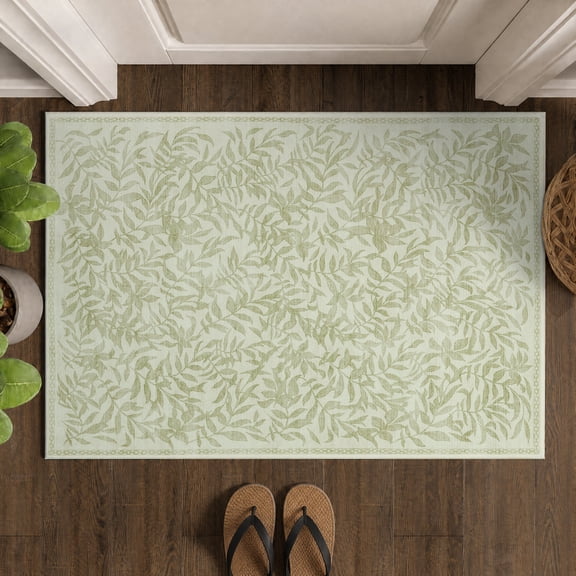 TURCURNO Bath Rugs Non Slip Washable for Entryway,Retro Willow Leaf Cream Green 2x3 Throw Rugs Soft Low Pile Boho Farmhouse Small Mat for Bathroom Vanity