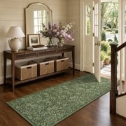 TURCURNO Washable 2x6 Willow Leaf Runner Rugs for Hallway Kitchen Entrance,Foldable Boho Farmhouse Olive Green Runner Rug,Non Slip Stain Resistantrug Laundry Ro