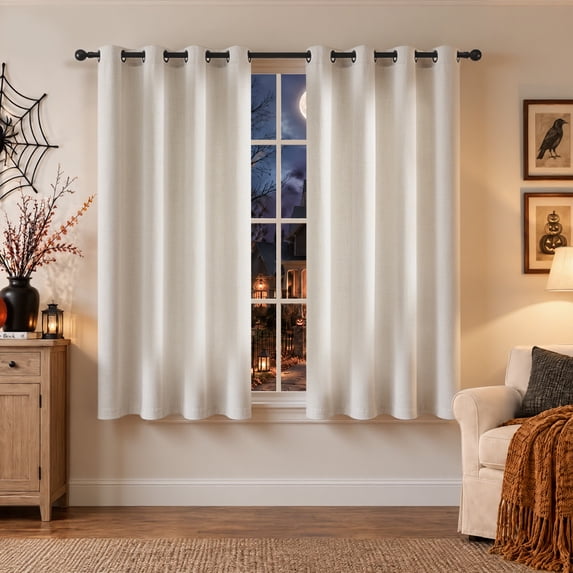 TURCURNO Light Filtering Linen Curtains for Dining Room,Soft Flax Textured Bronze Grommet Semi Sheer Boho Curtains 2 Panels,Natural,52"x45"