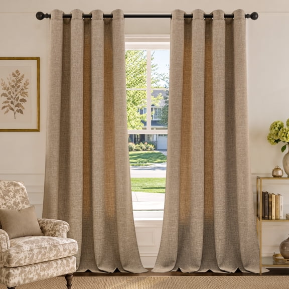 TURCURNO Semi Sheer Linen Curtains for Living Room Bedroom,Light Filtering 96 Inch Bronze Grommet Drapes,Farmhouse Cottage Curtains,Linen,2 Panels
