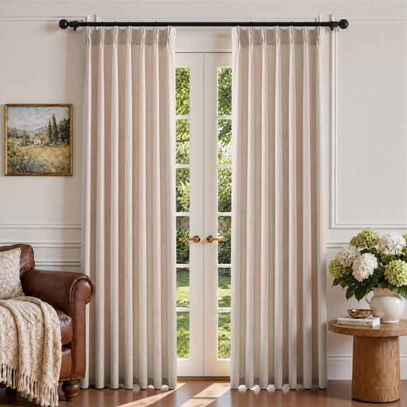 TURCURNO Linen Curtains 84 Inches Long, Pinch Pleated Light Filtering Cream Drapes for Living Room Bedroom, Soft Textured Window Curtains, 2 Panels