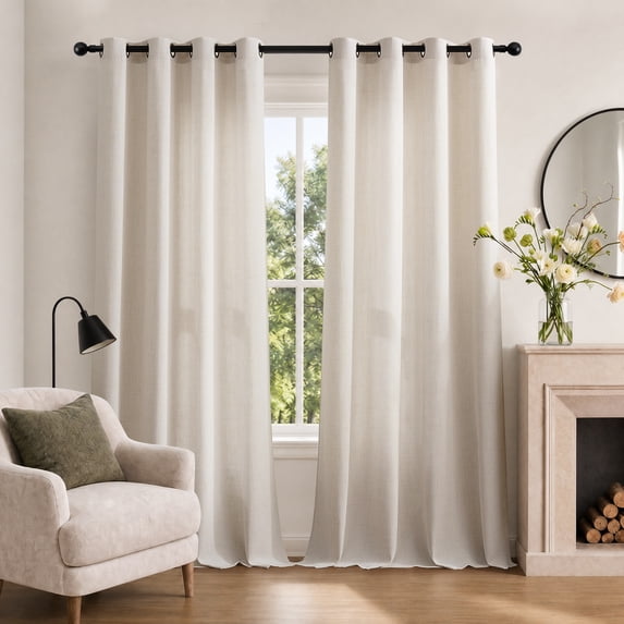 TURCURNO Light Filtering Linen Curtains for Living Room Bedroom,Soft Flax Textured Bronze Grommet Semi Sheer Privacy Drapes 2 Panels,Natural,52"x90"