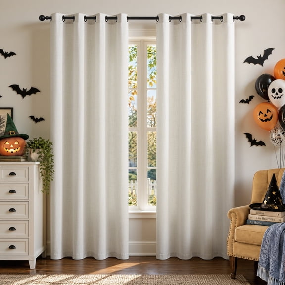 TURCURNO Light Filtering Linen Curtains for Living Room Bedroom,Soft Fabric Bronze Grommet Semi Sheer Privacy Drapes 2 Panels,Ivory White,52"x90"