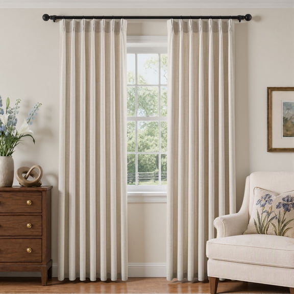 TURCURNO Memory Trained Pinch Pleat Linen Curtains for Living Room, 84 Inch Length 2 Panels Set Soft Textured Light Filtering Cream Curtains, Natural