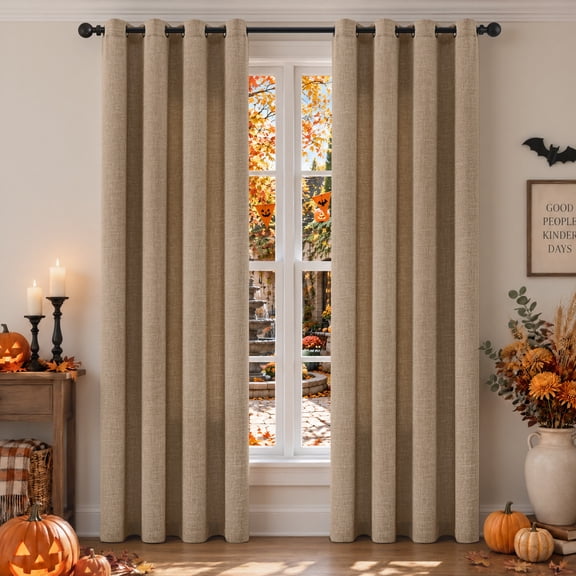 TURCURNO Light Filtering Linen Curtains for Living Room Sliding Doors,Farmhouse Boho Semi Sheer Drapes with Bronze Grommet,Linen,2 Panels,52"x84"