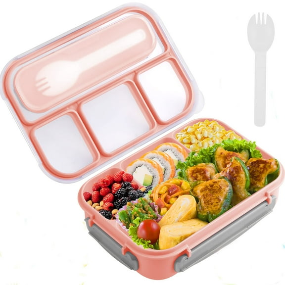 TURJGKSG Bento Box Adult Lunch Box,Lunch Containers for Adult with 4 Compartments,Lunchable Food Container with Utensils,, 40 oz/5 Cup, Microwave & Dishwasher Safe, Pink