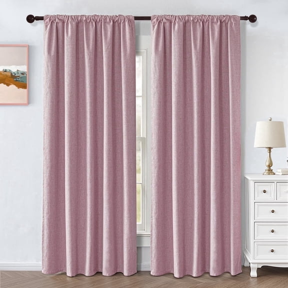 TURKIO 100% Blackout Linen Curtains for Living Room Bedroom, Sun-Reflective Thermal Insulated Heavy Duty Curtains, 52"x84",2 Panels Per Pack,Pink
