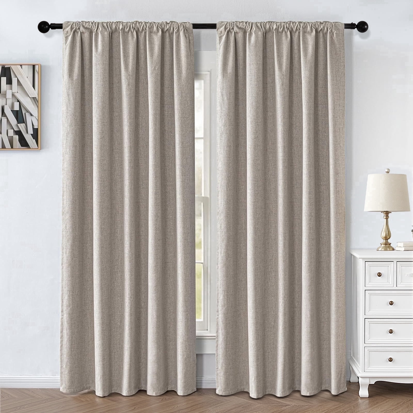 TURKIO 100% Blackout Linen Curtains for Living Room Bedroom, Sun-Reflective Thermal Insulated Heavy Duty Curtains, 52"x84",2 Panels Per Pack,Gray