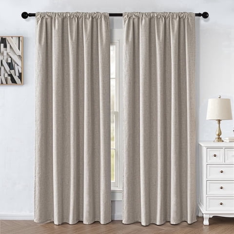 TURKIO 100% Blackout Linen Curtains for Living Room Bedroom, Sun-Reflective Thermal Insulated Heavy Duty Curtains, 52"x84",2 Panels Per Pack,Gray
