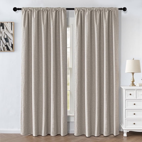TURKIO 100% Blackout Linen Curtains for Living Room Bedroom,52x84 inch Gray Curtains of 2 Panels,Rod Pocket