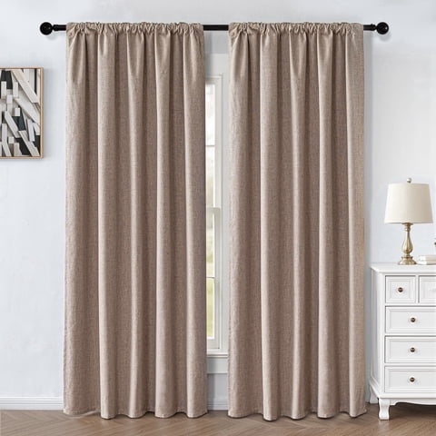 TURKIO 2 Panels 100% Blackout Linen Curtains for Living Room,Sun-Reflective Thermal Insulated Rod Pocket Curtains,52x84 inch