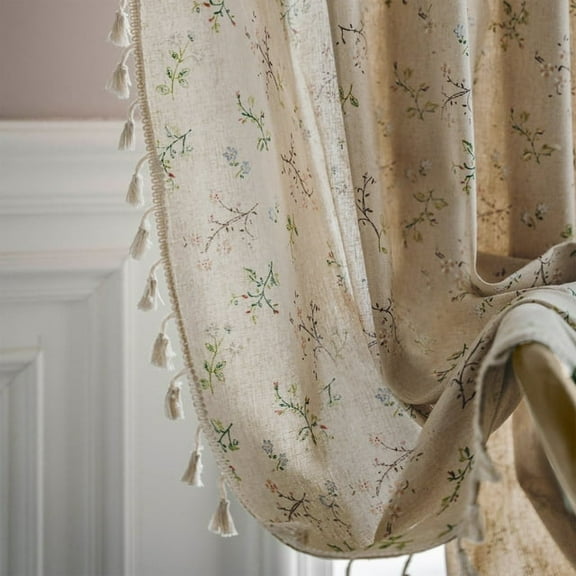 TURKIO Bohemian Floral Semi-Blackout Farmhouse Linen Curtains for Living Room, 59"x95",1 Panel