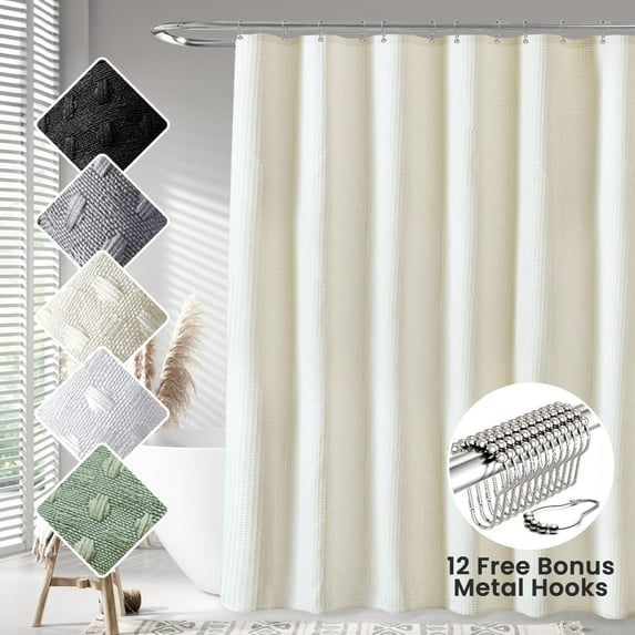 TURKIO Beige Waffle Weave Polyester Fabric Shower Curtain, Water-Repellent, 72"x 72"