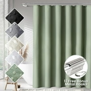 TURKIO Fabric Shower Curtain with Hooks,Sage Green Waffle Shower Curtain,Water-Repellent,Hotel Grade 72"x84"