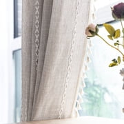 TURKIO Farmhouse Boho Curtains for Living Room Semi Blackout Curtains Rod Pocket Curtain 1 Panel,52"Wx84"L,Taupe