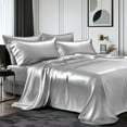 thumbnail image 1 of TURKIO Satin Sheets Queen Silk Sheets Gray Bed Sheet Set,4 Pieces 1800 Microfiber 2 Pillowcase 20"x30", 1 of 7