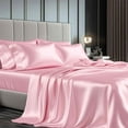 thumbnail image 1 of TURKIO Satin Sheets Queen Silk Sheets Pink Bed Sheet Set,4 Pieces 1800 Microfiber 2 Pillowcase 20"x30", 1 of 7