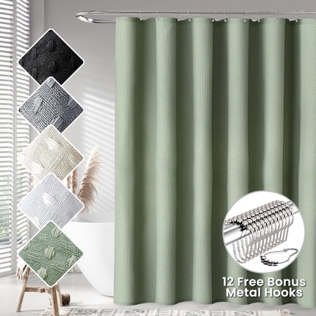 TURKIO Heavyweight Waffle Weave Fabric Shower Curtain,Water Repellent Hotel Grade Bathroom Curtain,Sage Green,36" x 72"