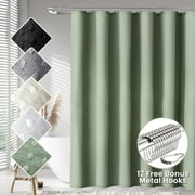TURKIO Waffle Textured Shower Curtain, 72"x96" Extra Long Luxury Heavy Duty Soft Fabric, Includes 12 Metal Hooks, Sage Green