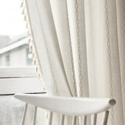 TURKIO White Farmhouse Boho Curtains for Living Room Semi Blackout Curtains Rod Pocket Curtain 1 Panel,52"Wx84"L