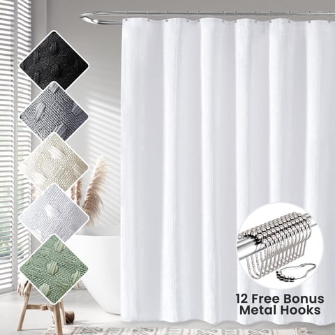 TURKIO Heavyweight Waffle Weave Fabric Shower Curtain,Water Repellent Hotel Grade Bathroom Curtain,White,36" x 72"