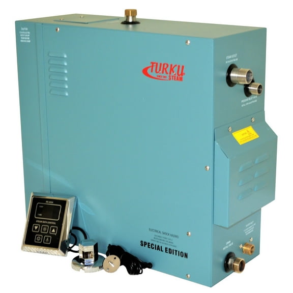 TURKU RX90i-KS100A Full Set 9KW 240V Steam Shower Bath Generator with Vapor-Proof KS-100A Control Pad, Steam Head and Auto Drain System (Special Edition Version, Custom Bundle Set)