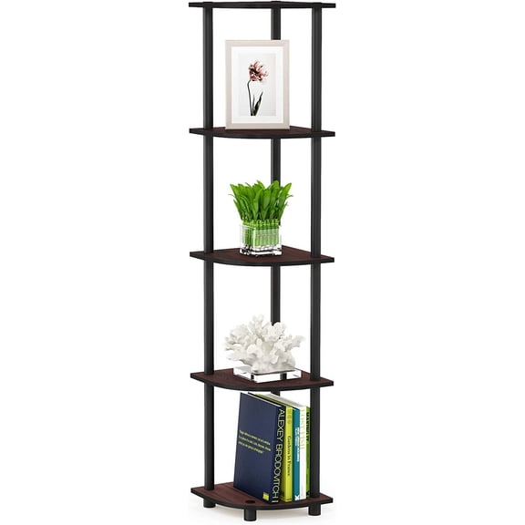 TURN-N-TUBE Corner Shelf, 5-Tier Corner Bookshelf, Open Storage Shelves, for Organization and Storage, Living Room, Home Office, Garage, Bedroom, Dark Cherry