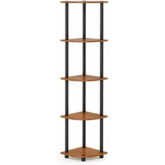 TURN-N-TUBE Corner Shelf, 5-Tier Corner Bookshelf, Open Storage Shelves, for Organization and Storage, Living Room, Home Office, Garage, Bedroom, Light Cherry