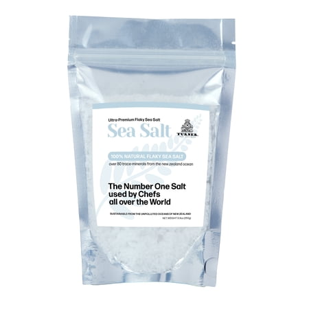 TURNER All-Natural and Premium New Zealand Mineral-Rich Flaky Sea Salt Unprocessed Kosher Flakes, 7.4Oz / 210gm