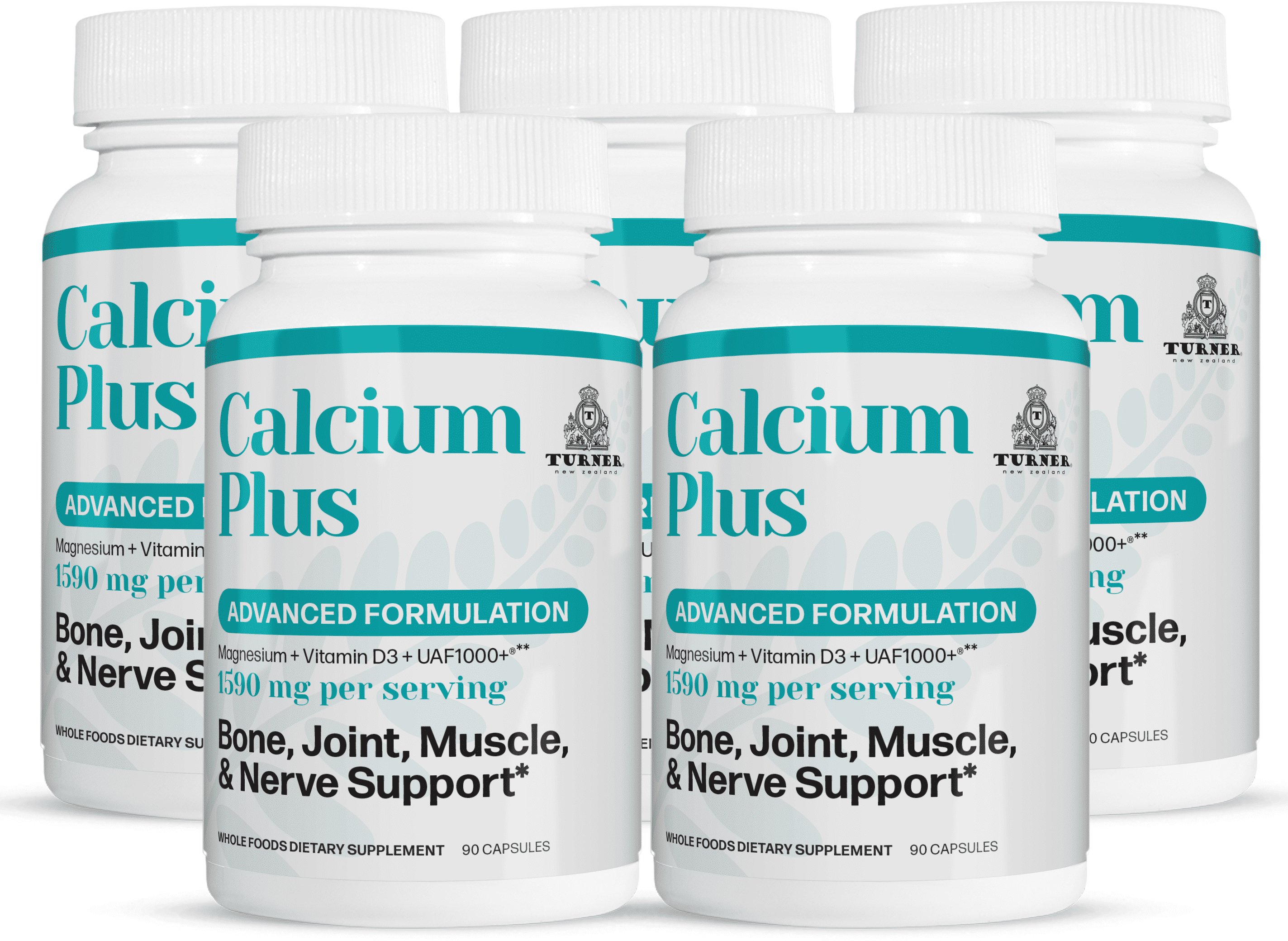 TURNER Calcium Plus All-Natural Marine Calcium Supplement for Bone Density & Joint Health, Wild-Caught Fish Bone Powder, 5 Bottles, 450 Capsules