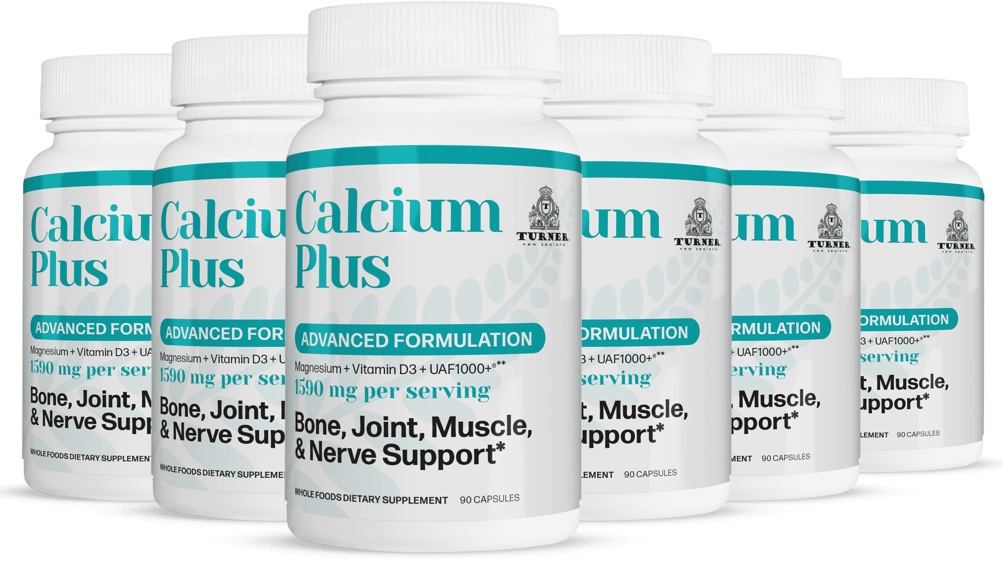 TURNER Calcium Plus All-Natural Marine Calcium Supplement for Bone Density & Joint Health, Wild-Caught Fish Bone Powder, 6 Bottles, 540 Capsules