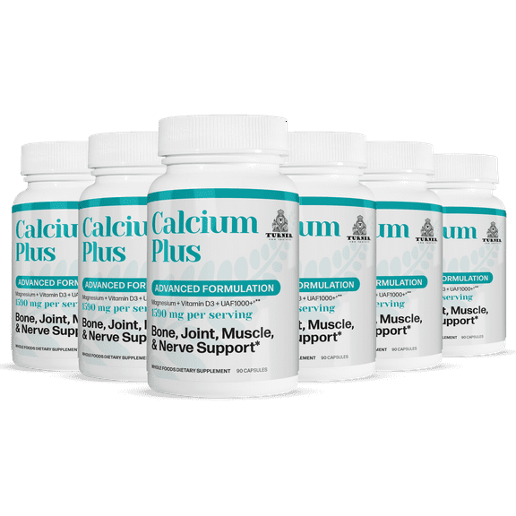 TURNER Calcium Plus All-Natural Marine Calcium Supplement for Bone Density & Joint Health, Wild-Caught Fish Bone Powder, 6 Bottles, 540 Capsules