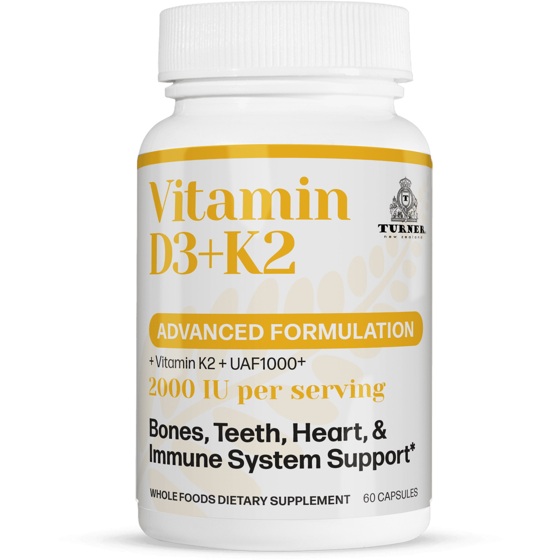 TURNER Grass-Fed Vitamin D3 and K2 Antioxidants Supplement, 60 Capsules