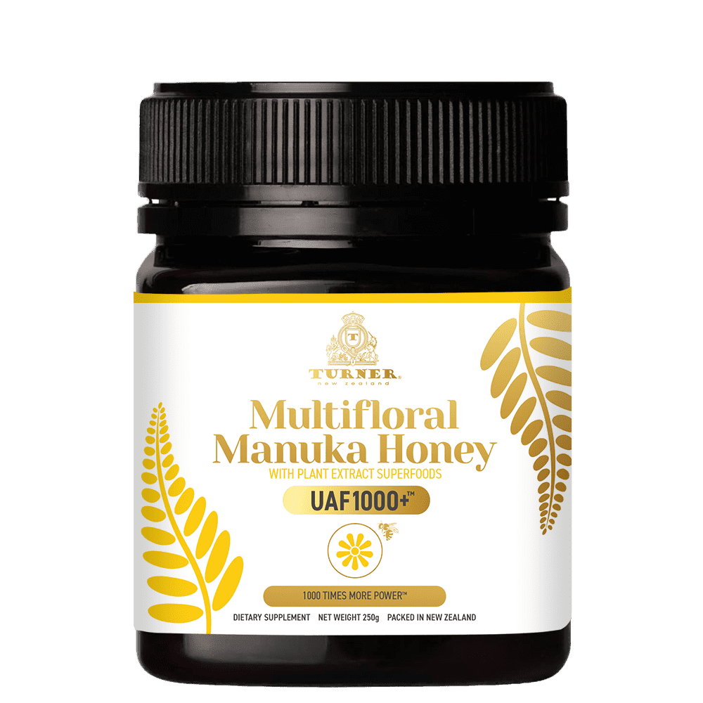 TURNER Multifloral Manuka Honey New Zealand, Organic UAF1000+, Anti-Inflammatory and Natural Antioxidants, 1 Jar, 8.8oz/250g