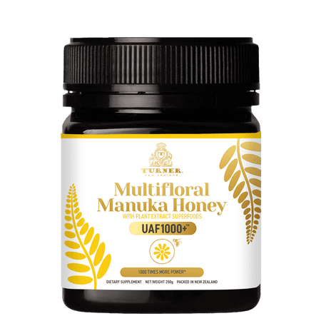TURNER Multifloral Manuka Honey New Zealand, Organic UAF1000+, Anti-Inflammatory and Natural Antioxidants, 1 Jar, 8.8oz/250g