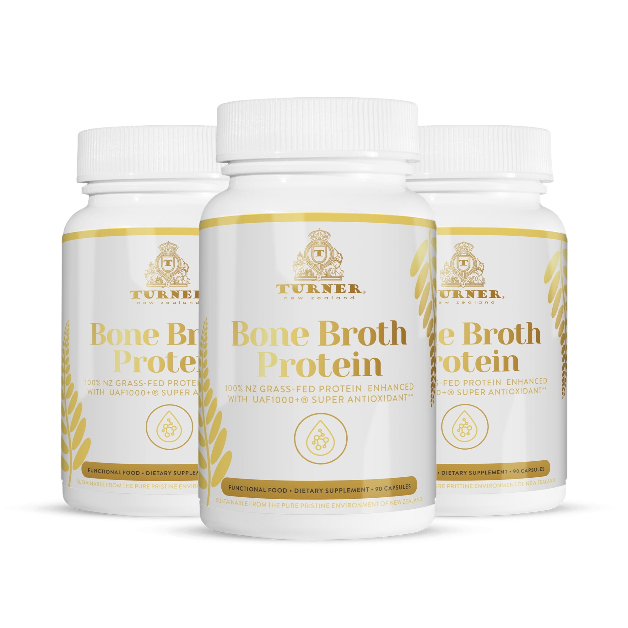TURNER New Zealand 100% Grass-Fed Collagen Protein Supplement Capsules, 270 Capsules, 3 Count