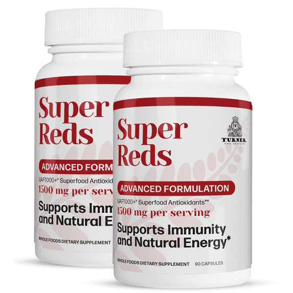TURNER UAF1000+ Super Reds Capsules, Antioxidants, Superfood Energy, Essential Veggies, 180 Pills, 2 Bottles