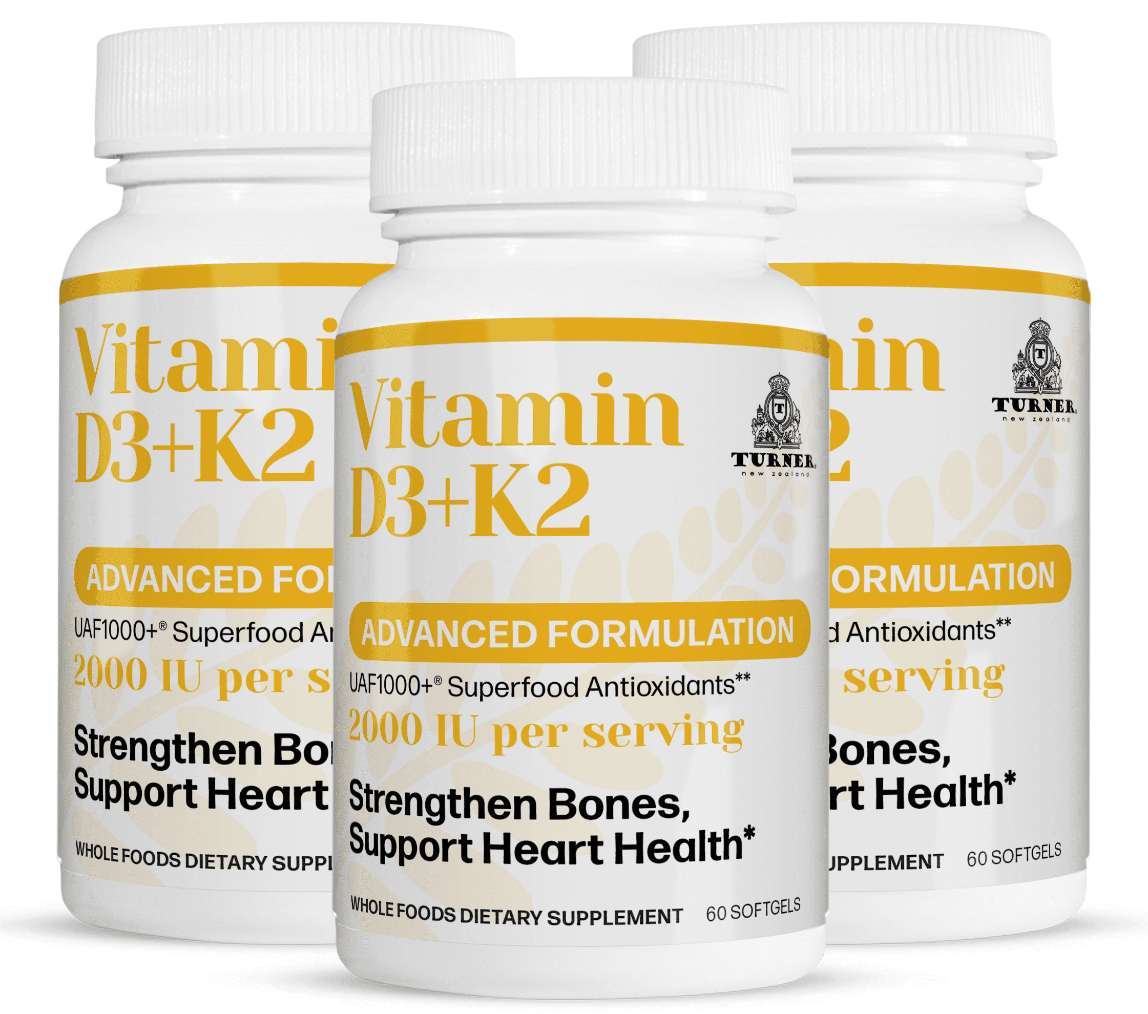 TURNER Vitamin D3 2000IU and K2 2000IU, Pure Sheep Wool Antioxidant 180 Capsules, 3 Bottles